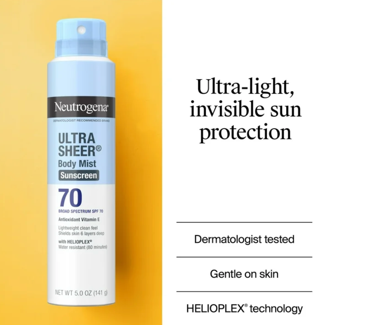 NEUTROGENA ULTRA SHEER BODY MIST SUNSCREEN 70 SPRAY