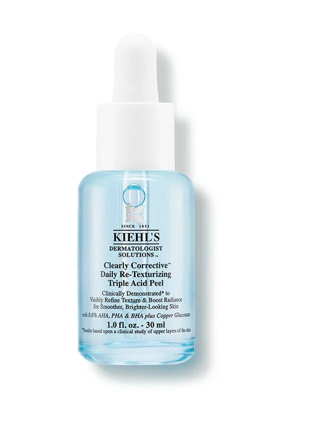 KIEHLS CLEARLY CORRECTIVE DAILY RE-TEXTURIZING TRIPLE ACID PEEL SERUM.